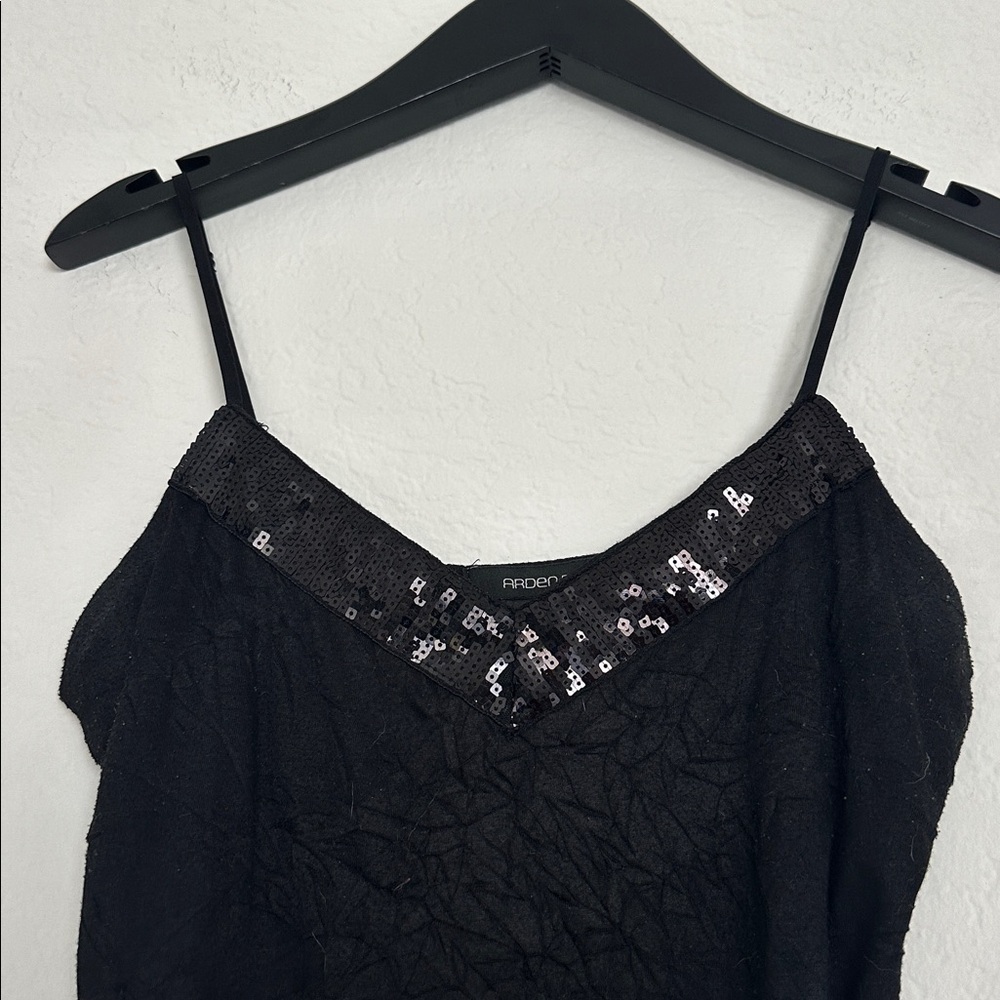 Arden B - Black Sequin Trim V-Neck Cami Top